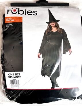 NEW Rubie's Adult Witch Costume Black Dress Hat Belt One Size Fits Most